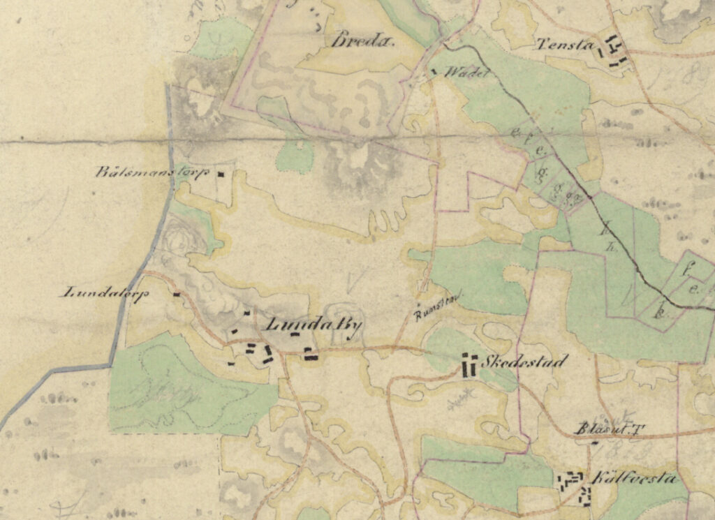 Bilden visar ett utsnitt ur en lantmäterikarta från 1850.