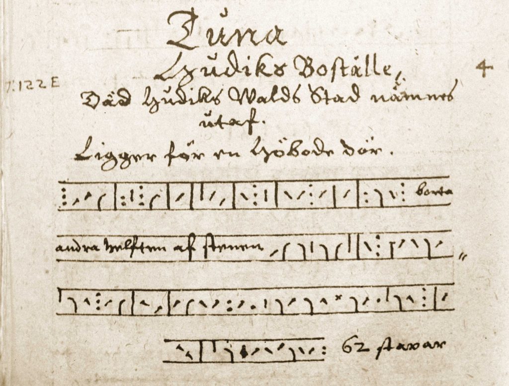 Bilden visar en del av en handskriftssida med runor