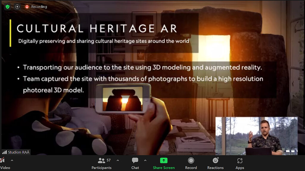Skärmklipp från presentationen av projektet 3D-dokumentation av Stonehenge. CC BY Viktor Lindbäck